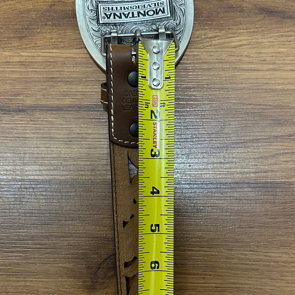 Montana Silversmiths Brown Leather Belt with Silver Buckle - Picture 6 of 6
